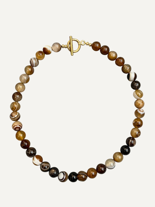 Natural Brown Agate Beaded Necklace
