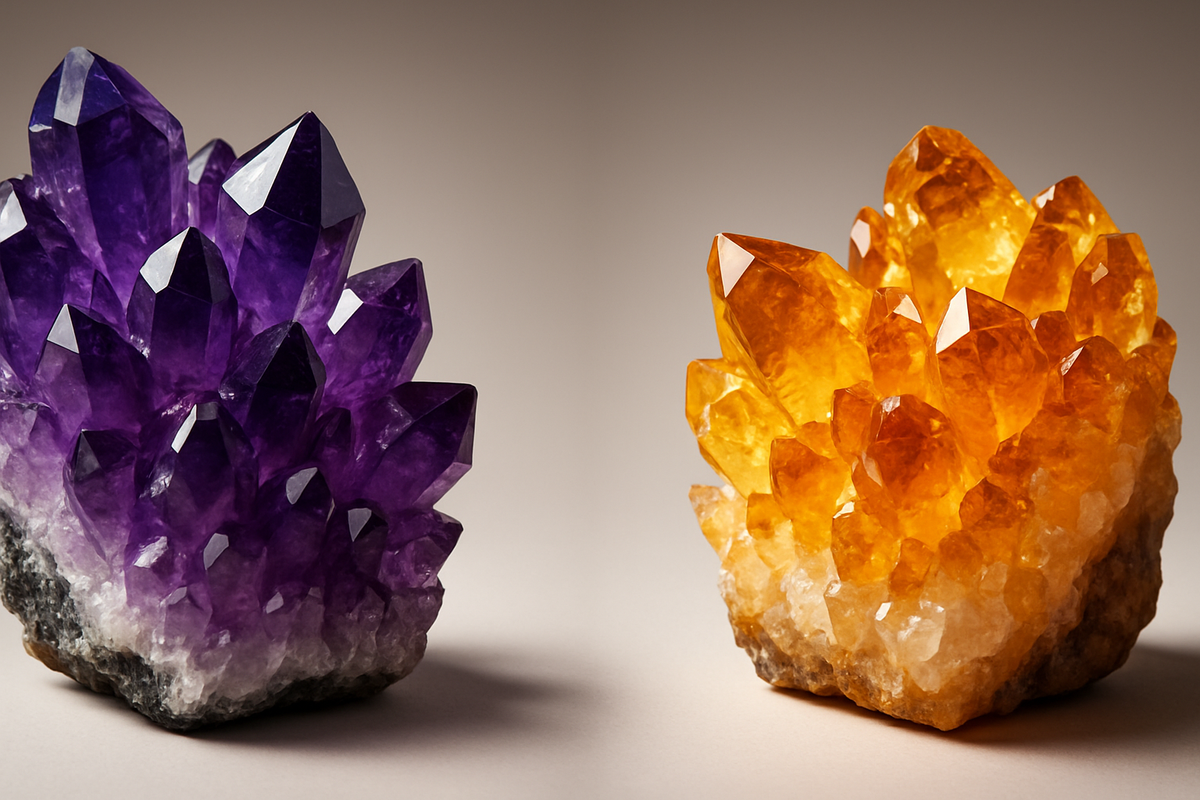 amthyst and citrine clusters in the sides