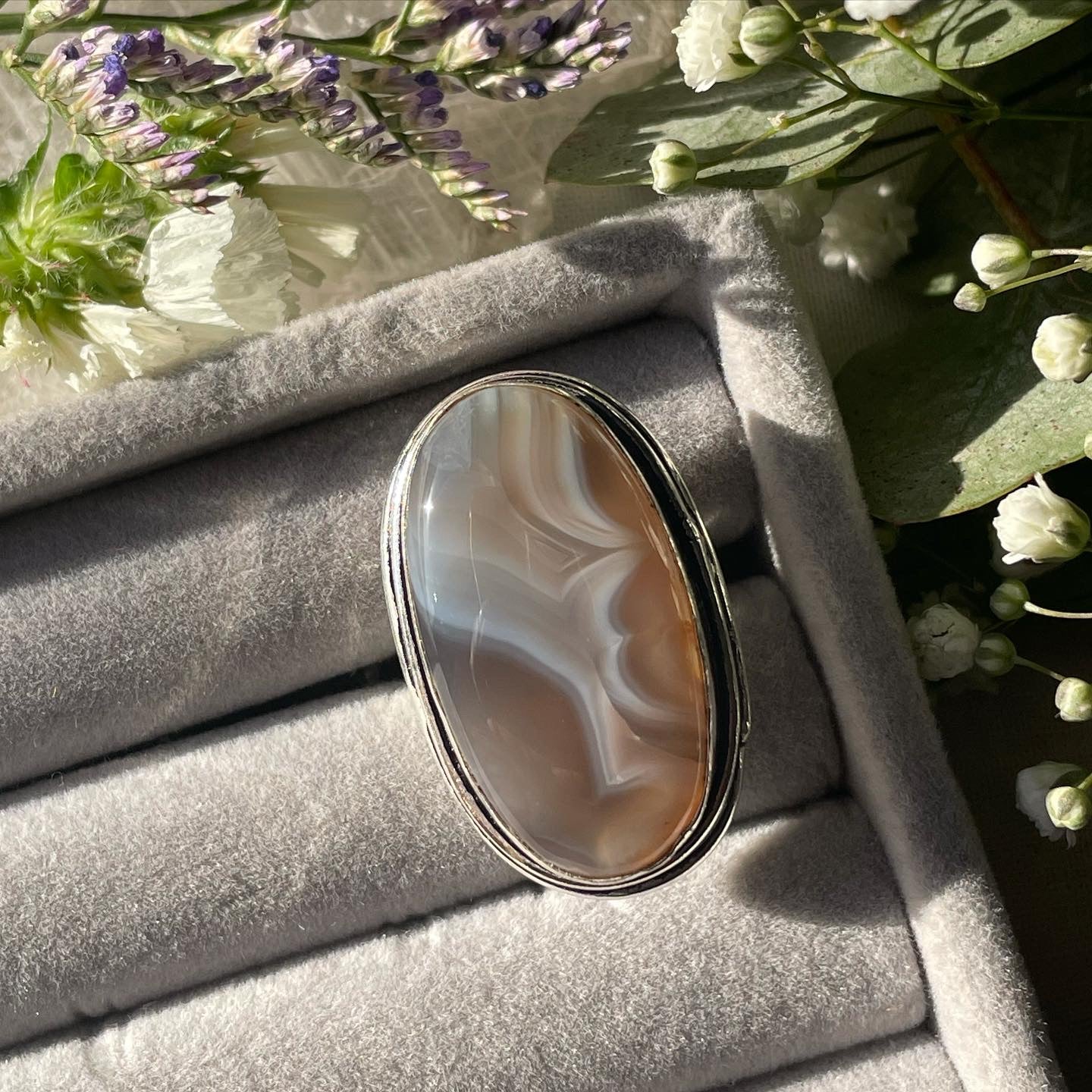 Natural Agate Ring Sterling Silver 925 | 7 | خاتم العقيق طبيعي فضة إسترليني