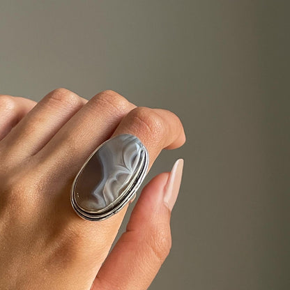 Natural Agate Ring Sterling Silver 925 | 7 | خاتم العقيق طبيعي فضة إسترليني
