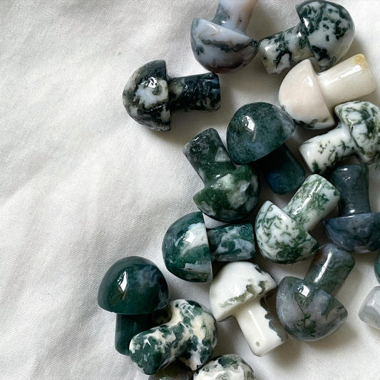 Moss Agate Mini Mushroom | عقيق الطحلب