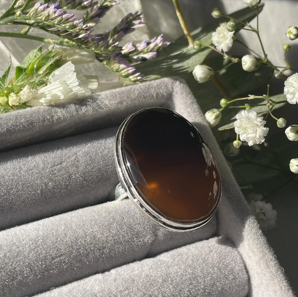 Brown Agate Ring Sterling silver 925 | 7 | خاتم حجر العقيق البني فضة إسترليني