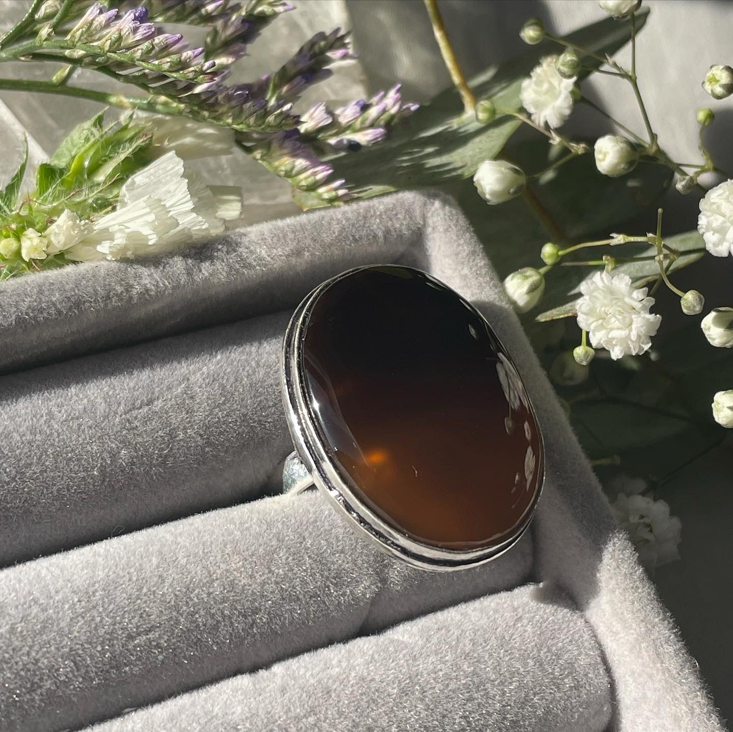 Brown Agate Ring Sterling silver 925 | 7 | خاتم حجر العقيق البني فضة إسترليني