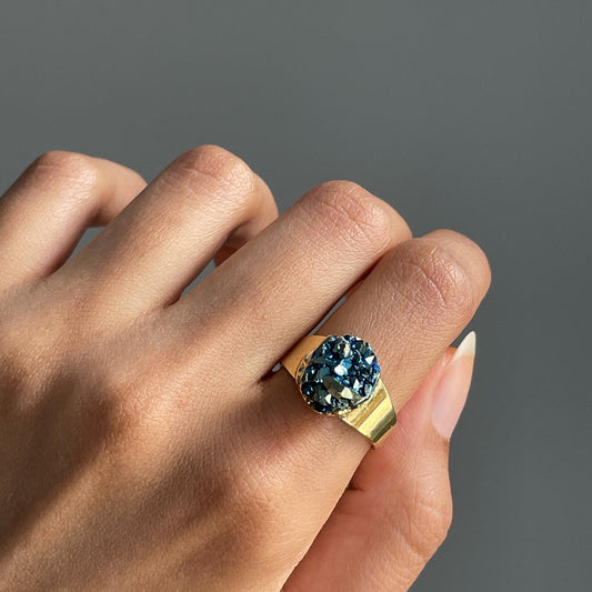 Raw Titanium Aura Quartz Ring Gold Plated | Adjustable | تيتانيوم أورا كوارتز