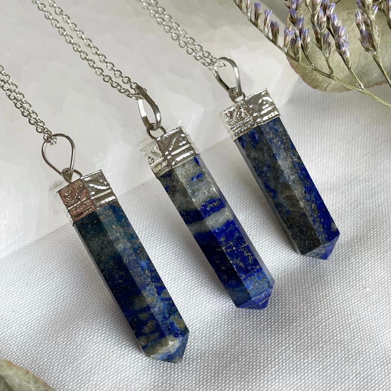 Lapis Lazuli Point Necklaces Sterling Silver Plated | اللازورد