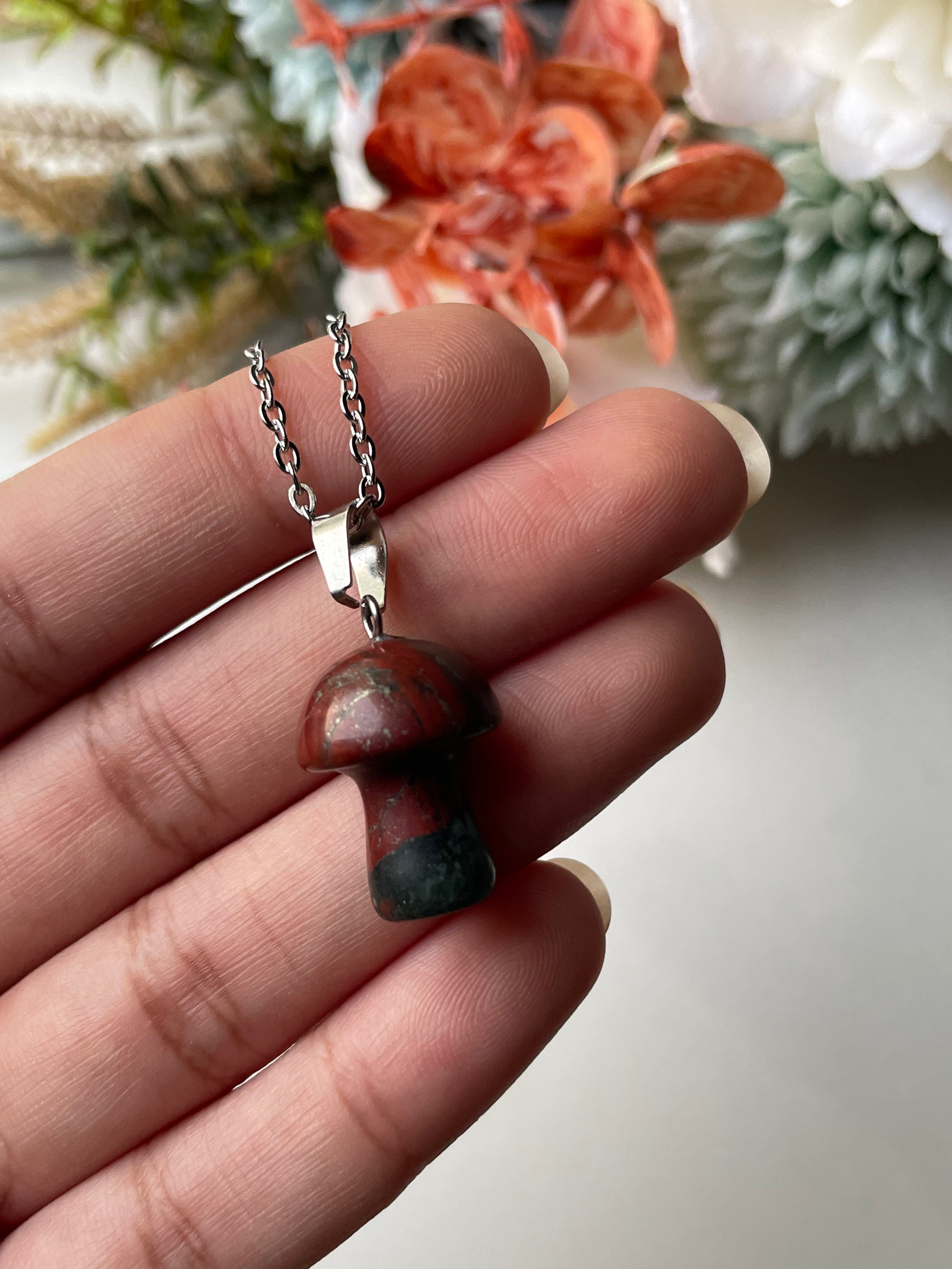 Bloodstone Mushroom Pendant | حجر الدم