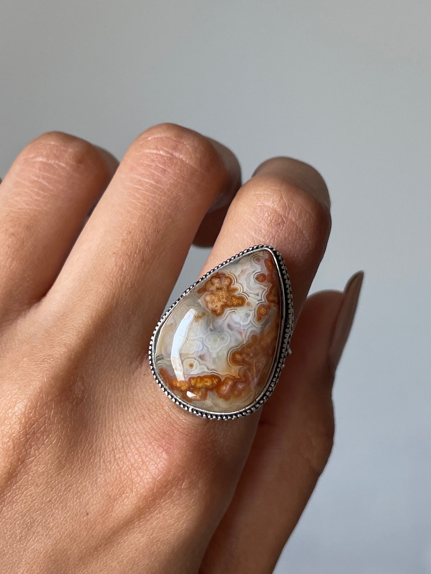 Crazy Lace Agate Ring Sterling silver 925 | 7.5 | خاتم حجر العقيق المكسيكي فضة إسترليني