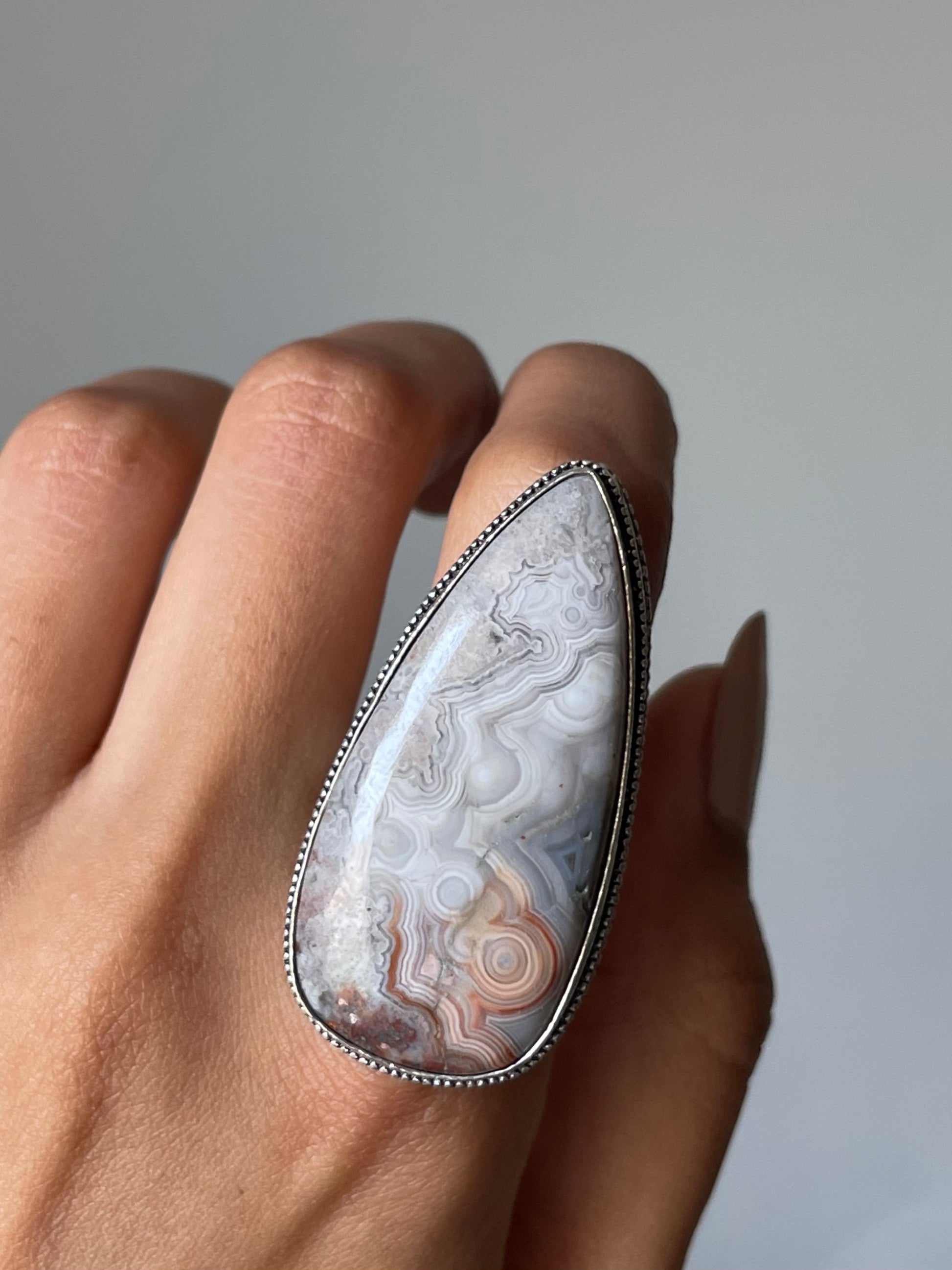 Crazy Lace Agate Ring Sterling silver 925 8 Haesalvia Crystals