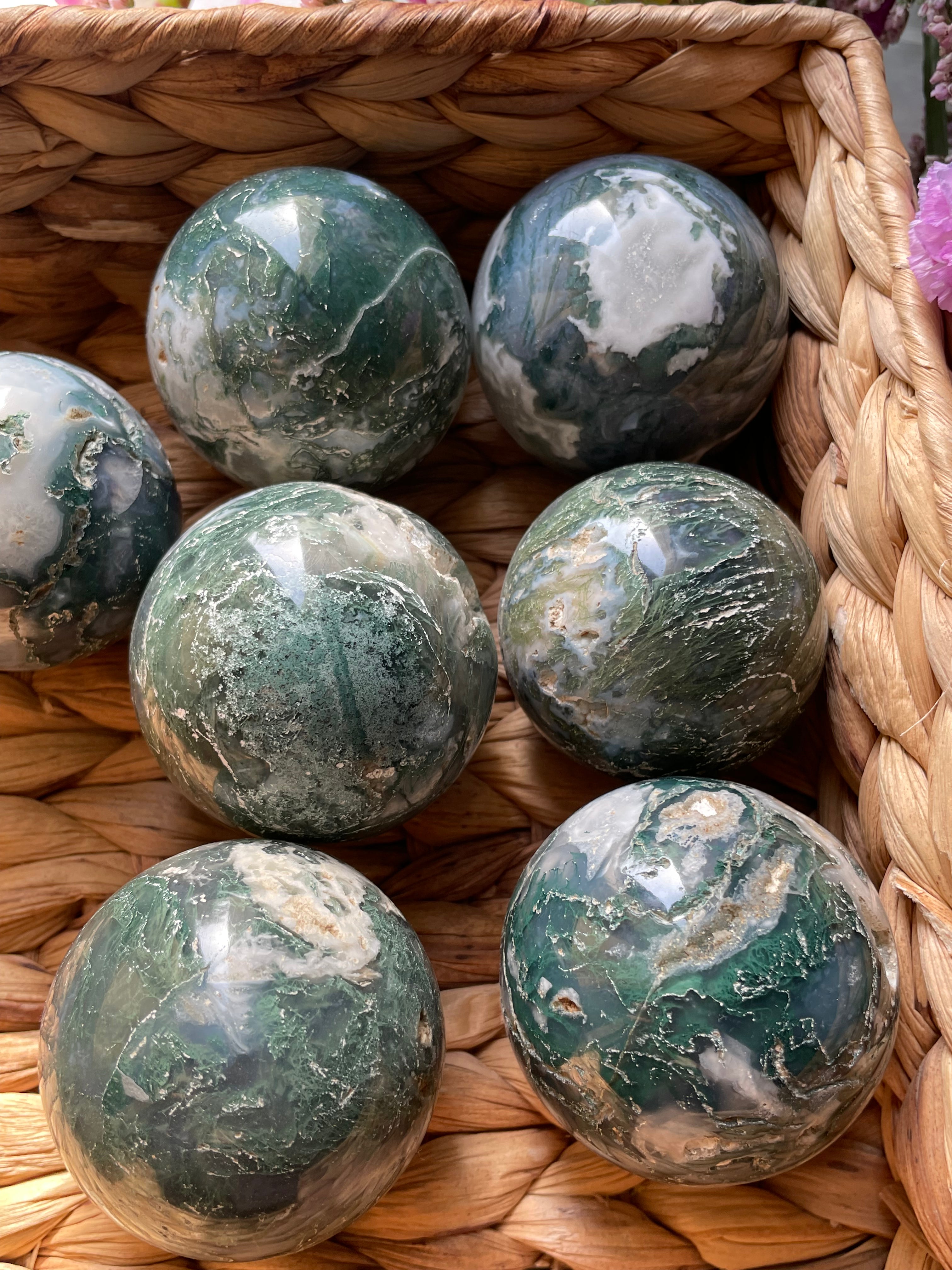 Druzy Moss Agate Spheres | عقيق الطحلب