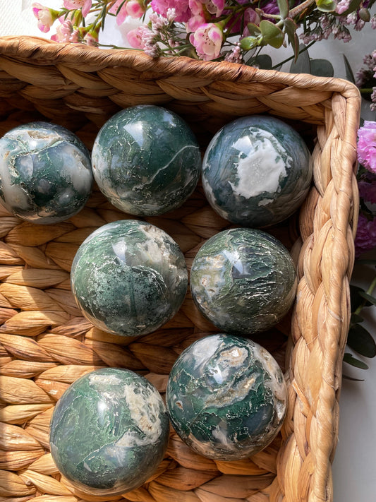 Druzy Moss Agate Spheres | عقيق الطحلب