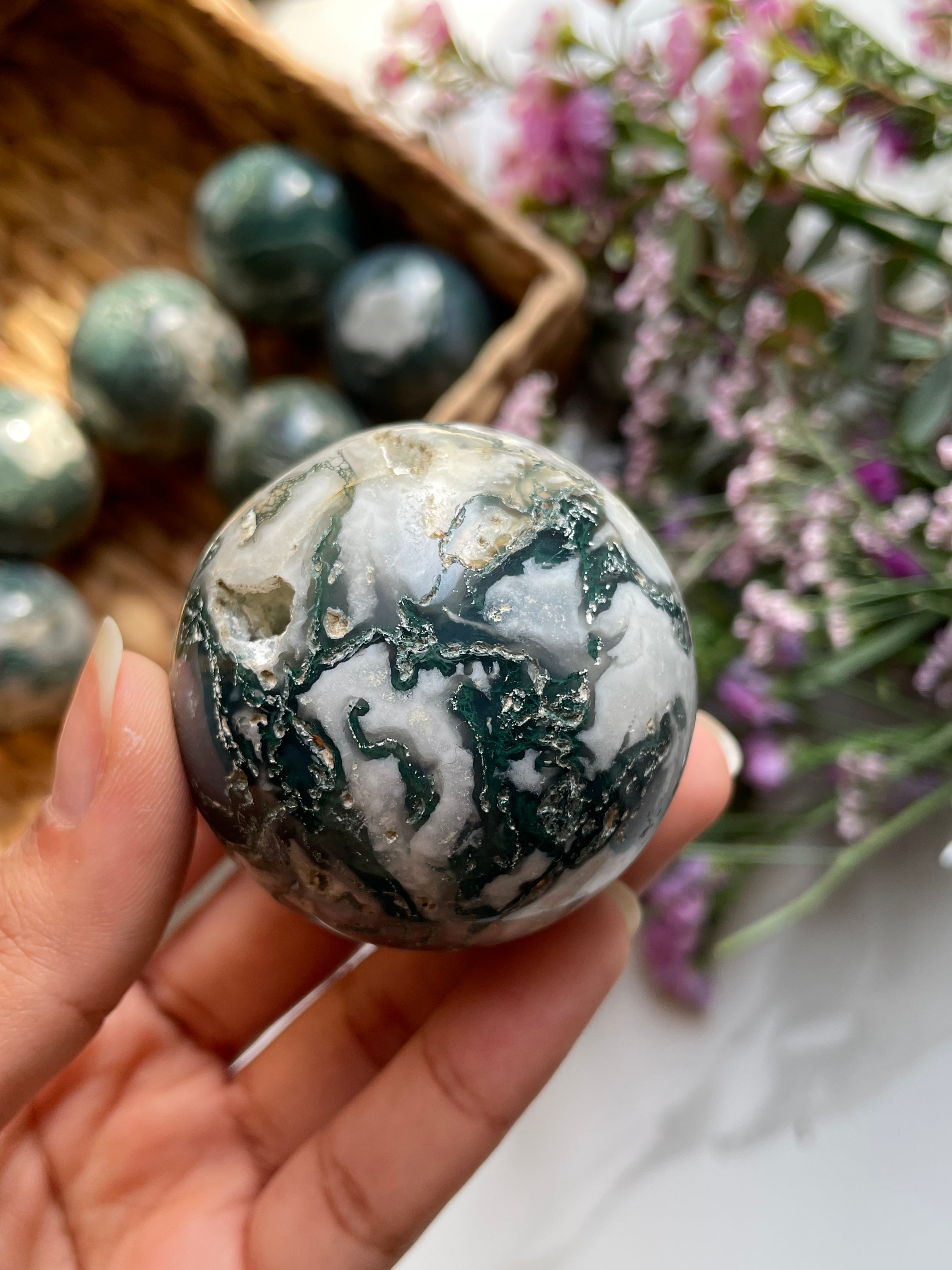 Druzy Moss Agate Spheres | عقيق الطحلب
