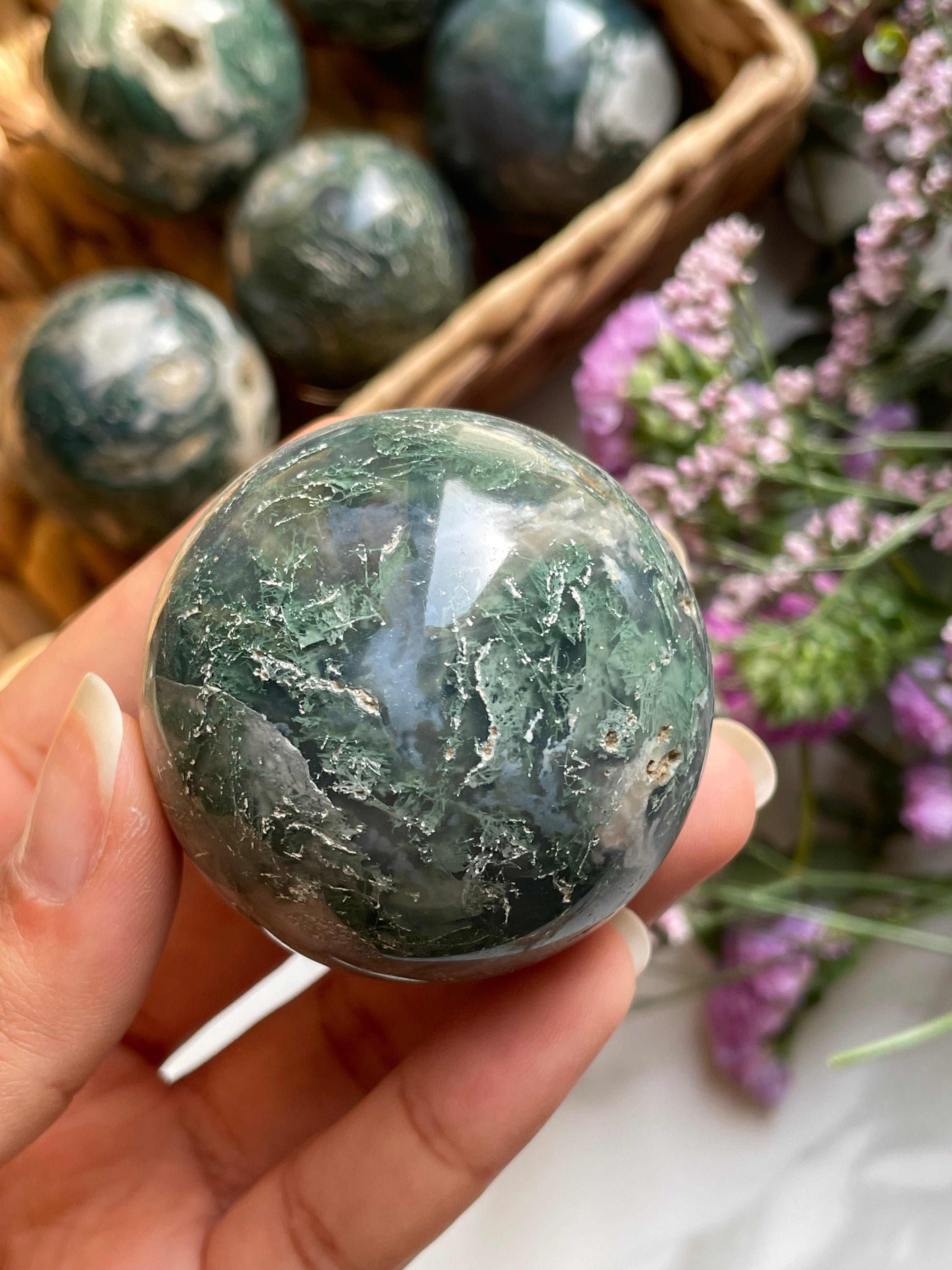 Druzy Moss Agate Spheres | عقيق الطحلب